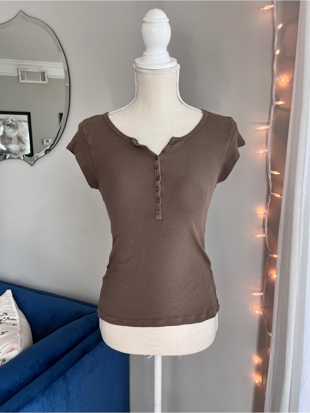 Brandy Melville Brown Henley Button Down Top One Size